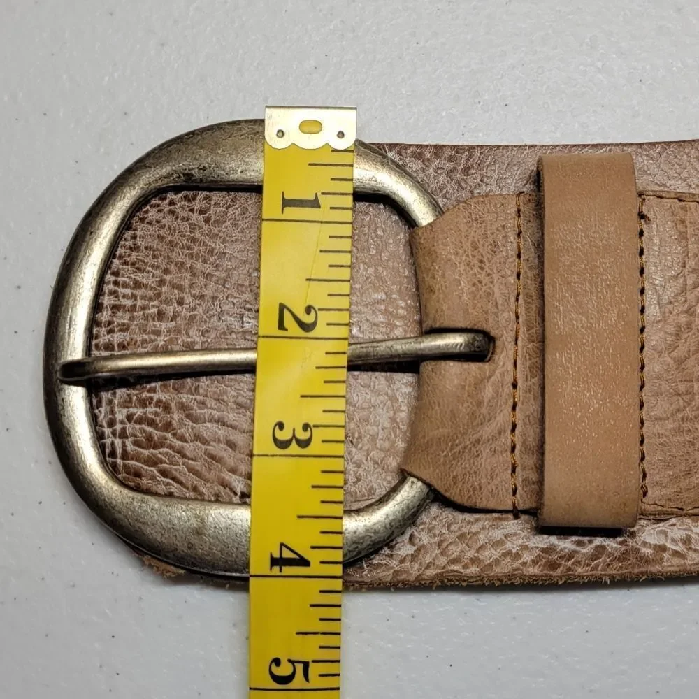 Classic Wide Brown Leather Belt with Antiqued Buckle